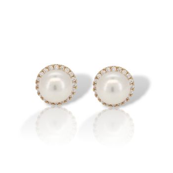 Xρυσά σκουλαρίκια κ14 με μαργαριτάρια & ζιργκόν (code SM2281)