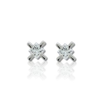 White gold single stone earrings with diamonds (code T2399)