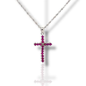 Σταυρός & Αλυσίδα από Λευκόχρυσο 18Κ με Ρουμπίνια (code M10250)