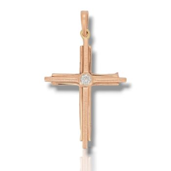 Σταυρός απο ροζ χρυσό κ18 με διαμάντι (code P1660)