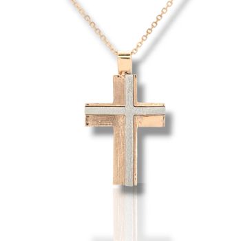 Croce (con catena) in oro Rosa k14 con croce in oro Bianco opaco (code P1731)