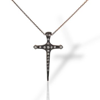 Croce (con catena) in oro rosa k14 e diamanti (code P1734)
