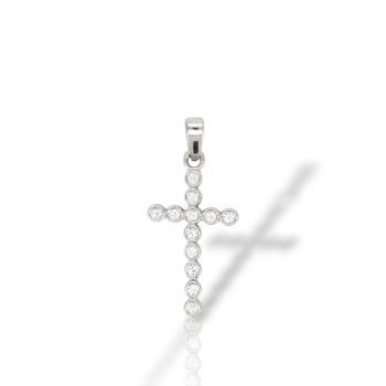 Σταυρός  απο  λευκό χρυσό κ14 με ζιργκόν (code S198401)