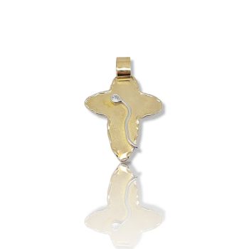 Croce in oro giallo k14 e oro bianco con zirconi cubici (code H1674)
