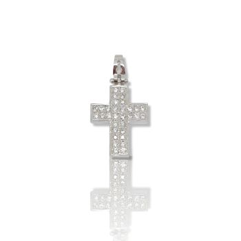 Croce in oro bianco k14 con zirconi cubici (code Η1684)