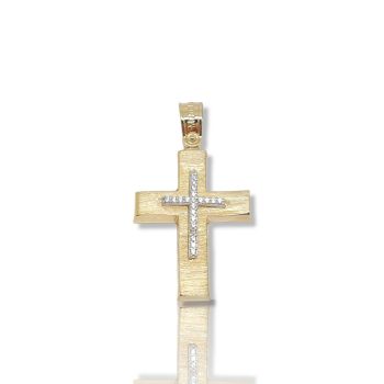 Croce in oro giallo e oro bianco k14 con zirconi cubici (code AL1877)