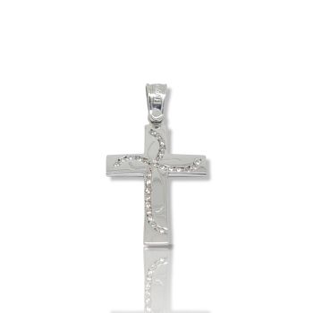 Croce in oro bianco k14 con zirconi cubici (code H1710)