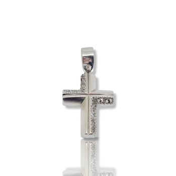 Croce in oro bianco k14 con zirconi cubici (code H1676)