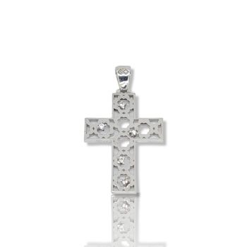 Croce in oro bianco k14 con zirconi cubici (code GP1870)