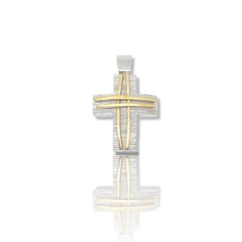 Croce in oro giallo k9 con dettagli in oro bianco (code DV1866)