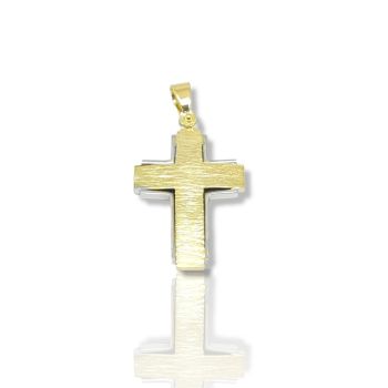 Croce in oro giallo e oro bianco k14, a due lati  (code H1652)