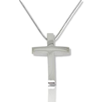 Σταυρός (με αλυσίδα) απο λευκό χρυσό κ14 πομπέ και απο τις δύο όψεις (code H2365)