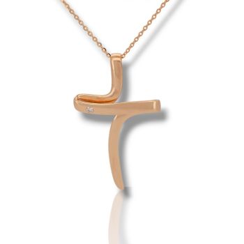 Croce in oro Rosa k14 con diamante (code P2390)