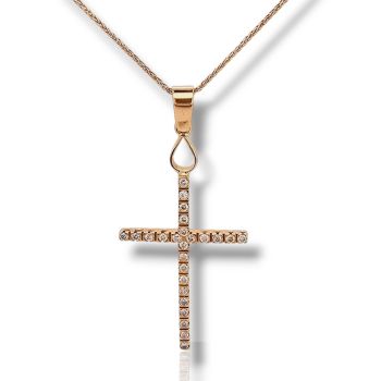 Σταυρός (με αλυσιδα) απο ροζ χρυσό κ18 με διαμάντια καρφωμένα σε καστόνια (code H2044)