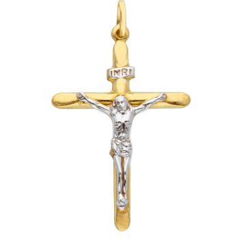 Σταυρός απο χρυσό κ14 με εσταυρωμένο απο λευκόχρυσο κ14  (code S223275 )
