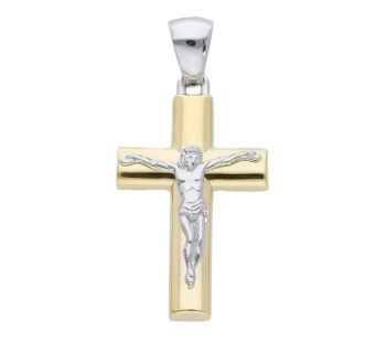 Σταυρός απο χρυσό κ14 με εσταυρωμένο απο λευκόχρυσο κ14  (code S231307)