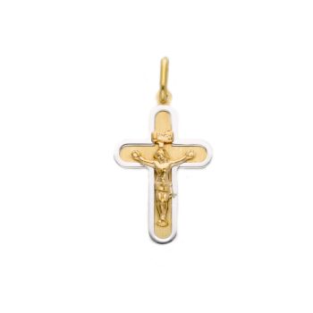 Σταυρός απο χρυσό κ14 με εσταυρωμένο απο λευκόχρυσο κ14  (code S244703 )