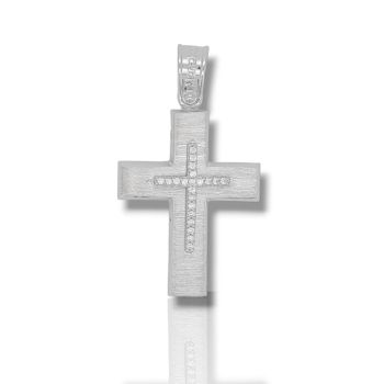 Croce in oro bianco k14 con zirconi cubici (code AL 1858)