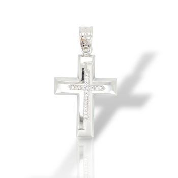 Croce in oro bianco k14 con croce sottile in oro bianco e zirconi cubici (code AL2273)