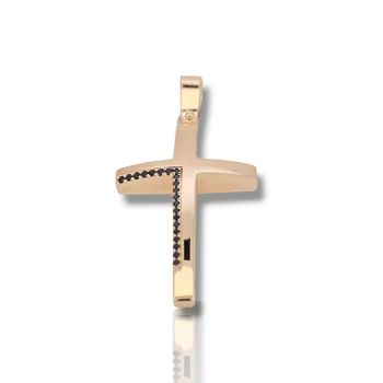 Σταυρός απο ροζ χρυσό κ14 με μαύρα ζιργκόν (code H1677)