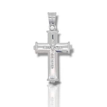 Croce in oro bianco k14 con zirconi cubici (code H1707)