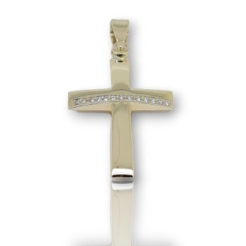 Croce in oro giallo k14 con zirconi cubici (code H1713)