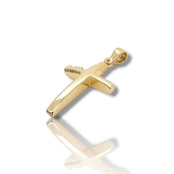 Χρυσός σταυρός κ14 με καρφωμένα ζιργκόν στην πλαϊνή πλευρά (code H1714)