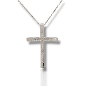 Croce (con catena) in oro Bianco k14 e zirconi cubici (code H1738)