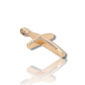 Σταυρός απο ροζ χρυσό κ14 με ζιργκόν καρφωμένα χωνευτά (code H1853)