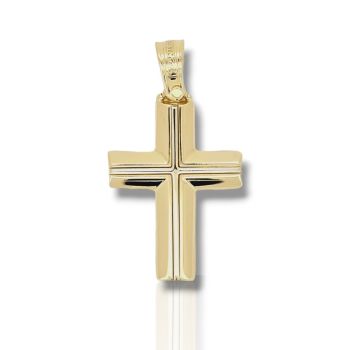 Σταυρός απο χρυσό κ14 με φαλτσογωνιές κι ενσωματωμένο λεπτό σταυρό απο χρυσό κ14 (code H1907)