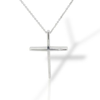 Σταυρός(με αλυσίδα) απο λευκόχρυσο κ14 με διαμάντι (code H2280)