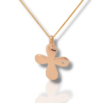 Σταυρός απο ροζ χρυσό Κ14 με διαμάντι (code H2839)