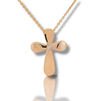 Σταυρός απο ροζ χρυσό Κ14 με διαμάντι (code H2840)