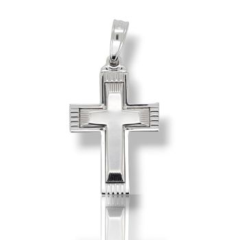 Croce in oro Bianco k14 con croce in oro Bianco opaco (code P1732)