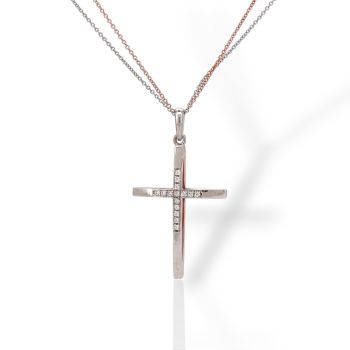 Croce (con catena) in oro bianco e oro rosa k14 (code P1728)