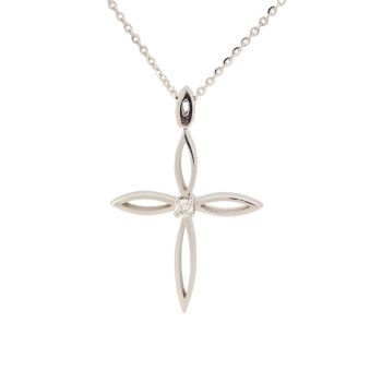 Croce (con catena) in oro Bianco k14 e diamante (code P1739)
