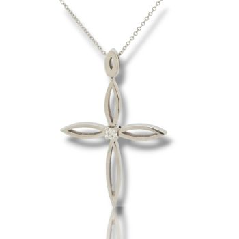 Croce con catena in oro Bianco k14 con Diamante (code P2281)