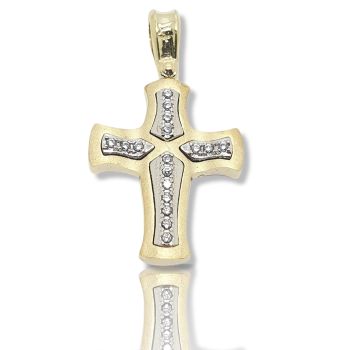 Croce oin oro giallo e oro bianco k14 con zirconi cubici (code H2114)
