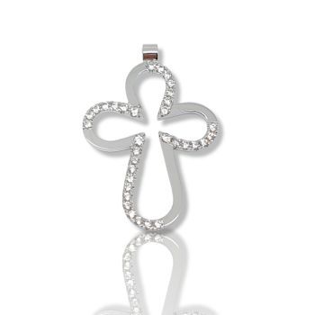 Σταυρός περίγραμμα απο λευκόχρυσο κ14 με ζιργκόν (code H1680)