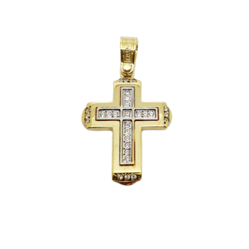 Croce in oro gialloe oro bianco k14 con zirconi cubici (code H1711)