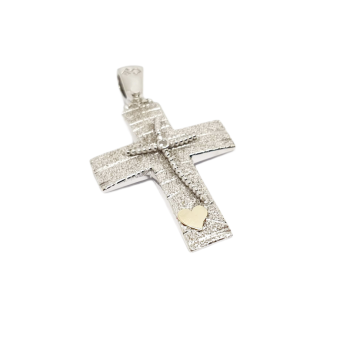 Croce in oro bianco k14 e cuoricino in oro giallo (code GP1841)