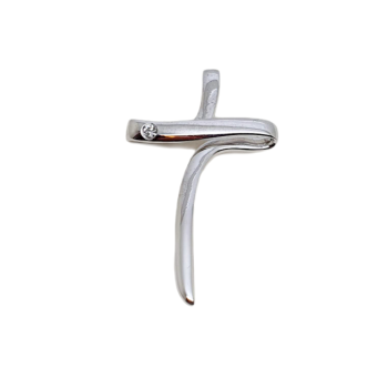 Λευκόχρυσος σταυρός σε σχήμα σπαθιού κ14 με διαμάντι (code P1651)