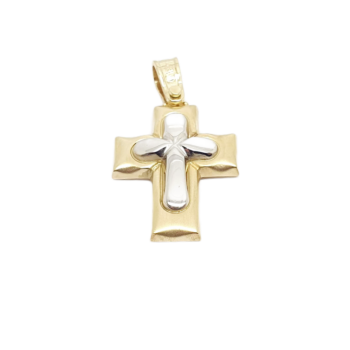 Croce in oro giallo k14 con croce in oro bianco k14 (code H1862)