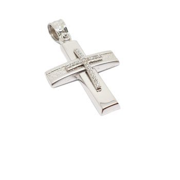 Croce in oro bianco k14 con zirconi cubici (code AL1839)