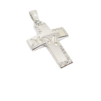 Croce in oro bianco k14 con farfalle e zirconi cubici (code AL1842)