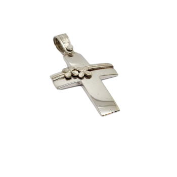 Croce in oro bianco k14 con due fiori (code A1695)