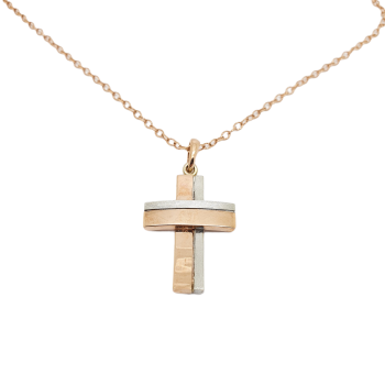 Croce (con catena) in oro Rosa k14 con dettagli in oro Bianco (code P1743)