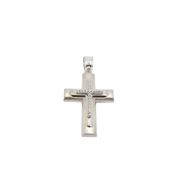 Croce in oro bianco k14 con zirconi cubici (code AL1843)
