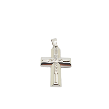 Croce in oro bianco k14 con zirconi cubici ( code H1845)