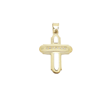 Croce in oro giallo e oro bianco k14 con zirconi cubici (code AL1848)